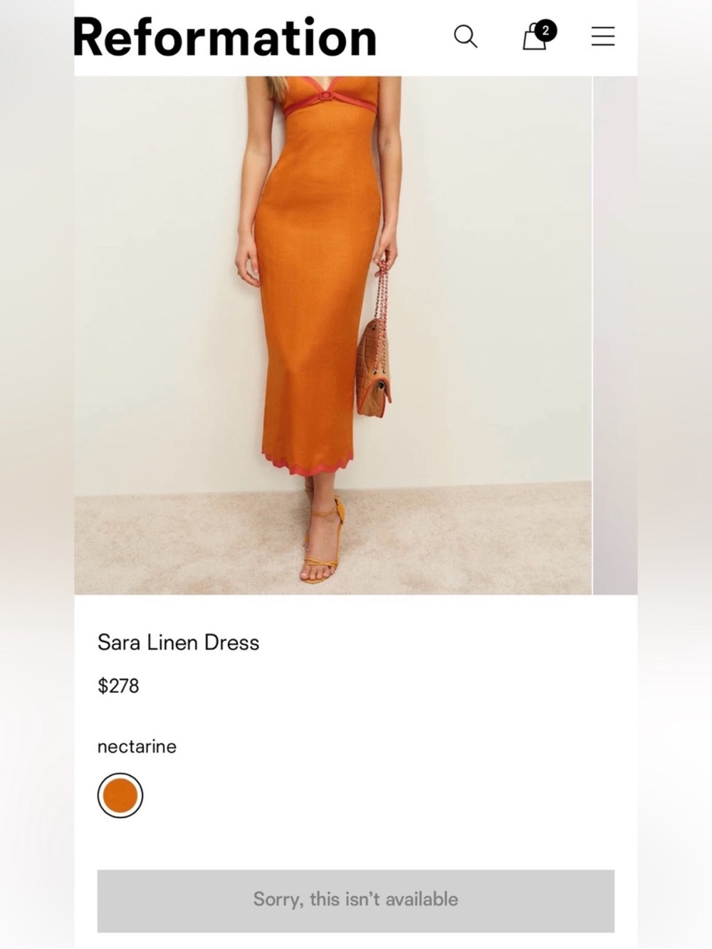 Reformation Sara Linen Dress Nectarine - 4 - Picture 8 of 11
